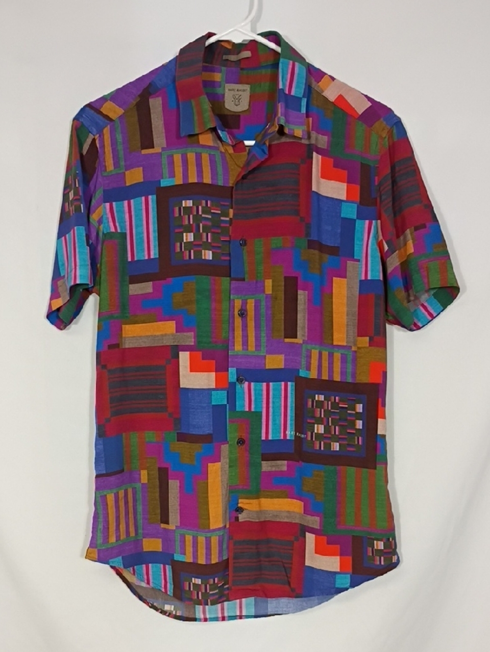 EUC Rare Rabbit Circle Multicolor Geometric Print Short Sleeve Men's Shirt Sz Sm